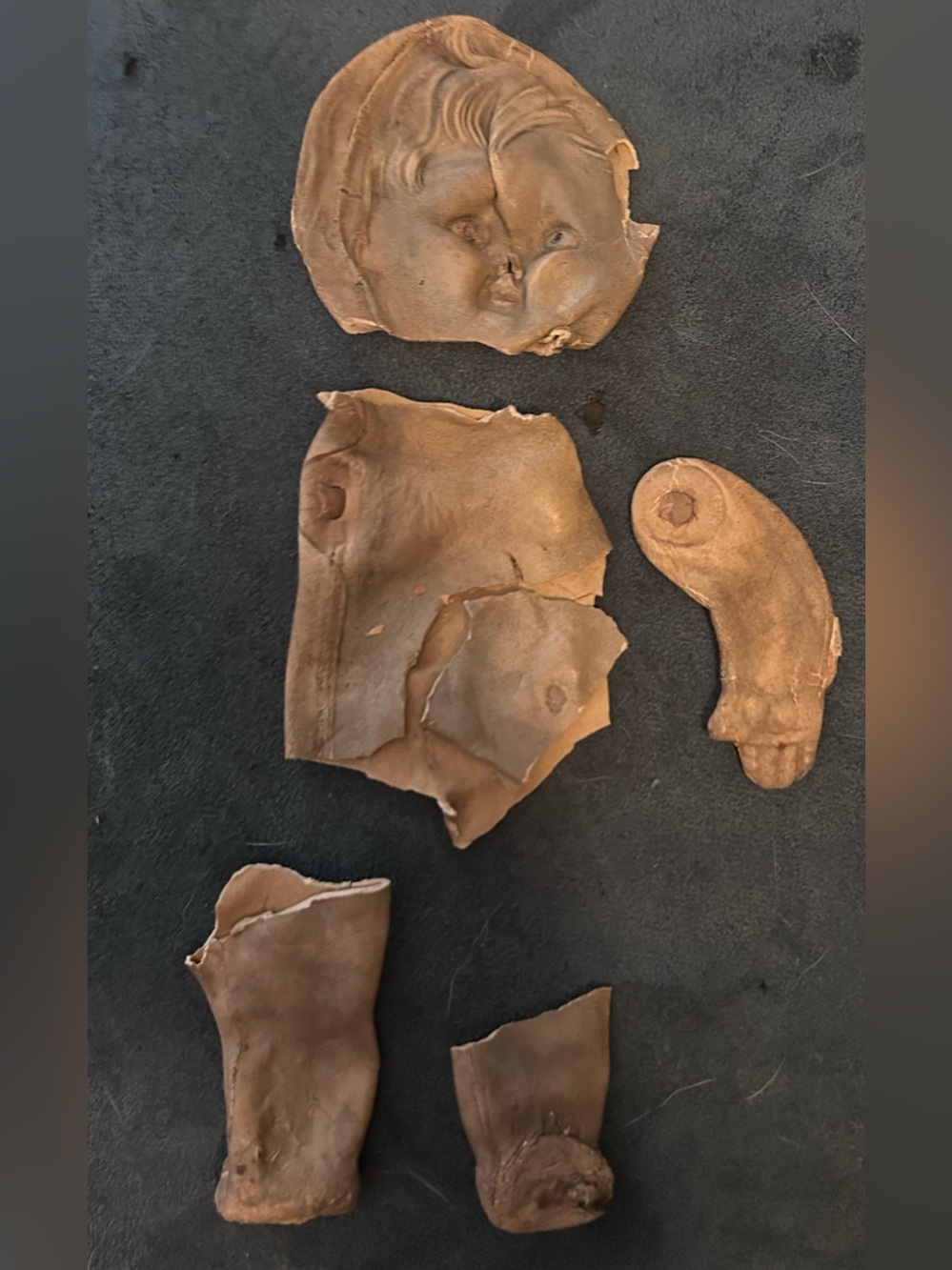 Creepy Vintage 1940s Antique Doll Head and Limb Fragments